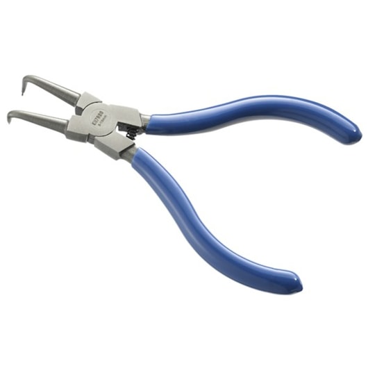 Facom E117920 bent tip circlip pliers with blue handles, product side angle, white background.