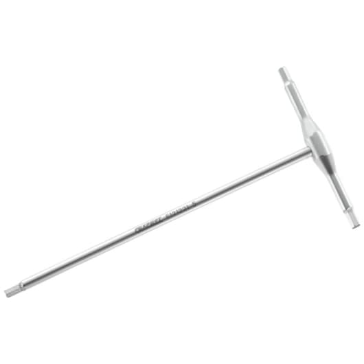 Facom E121226 T-handle long Torx key, silver metal, side angle on white background.