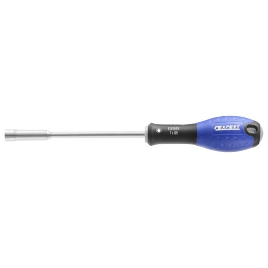 Facom E121504 nut driver with blue and black ergonomic handle, photographed on white background, side view.