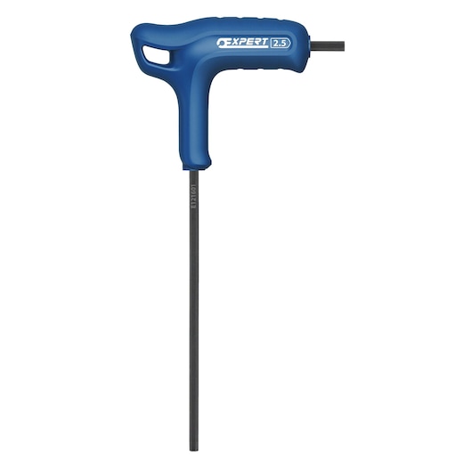Facom E121601 hex key with blue T-handle, long and short arm, front view on white background.