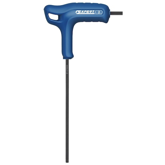 Facom E121602 blue T-handle hex key front angle with long black shaft.