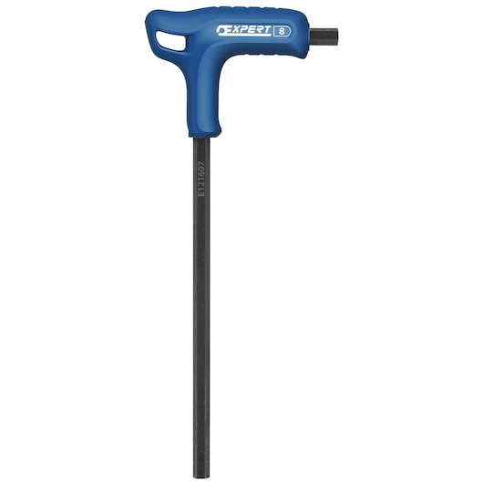 Facom E121607 Expert T-handle hex key with blue handle, photographed from the side on white background.