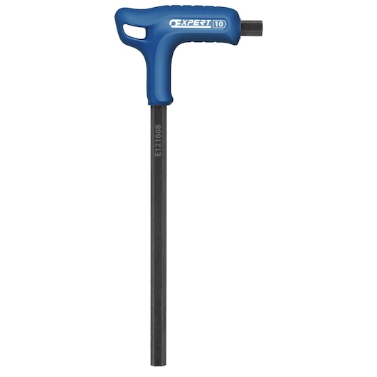 Facom E121608 hex key with T-handle, blue handle, black shaft, studio angle on white background.