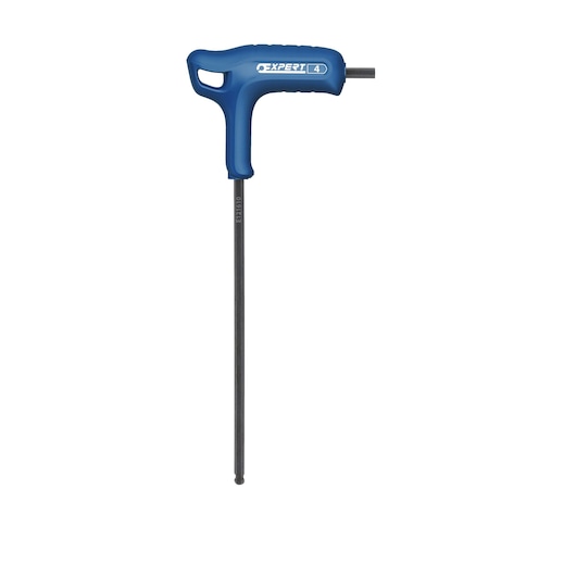 Facom E121612 T-handle hex key with blue handle, long black shaft, front view on white background.