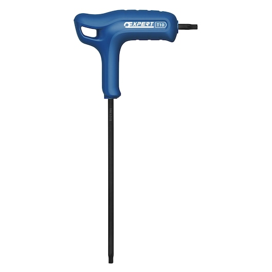 Facom E121701 blue T-handle Torx key with long black shaft, studio angle on white background.