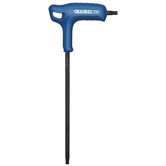 Facom E121704 blue T-handle Torx key with long black shaft, front angle on white background.