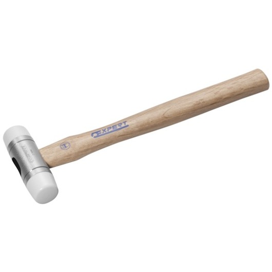 Facom E150302 soft-face hammer with wooden handle, white striking faces, product side view on white background.