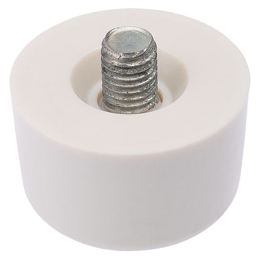 Facom E150305 white cylindrical buffer with central metal screw, shown on white background, product photography.
