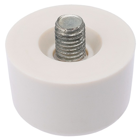 Facom E150306 white cylindrical roller with metal threaded insert, tool accessory, front angle on white background.