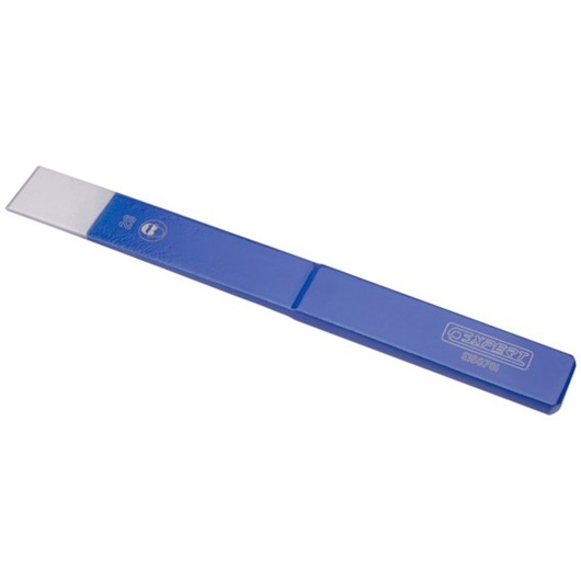 Facom E150701 blue pry bar with flat metal tip, side angle on white background.