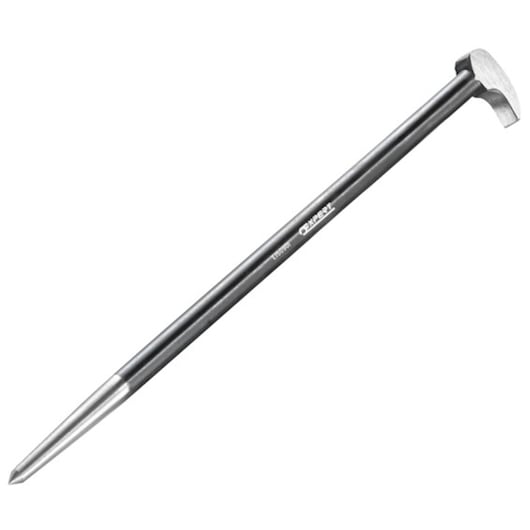 Facom E150902 steel wrecking bar with flat claw and pointed end, shown on white background, side angle.