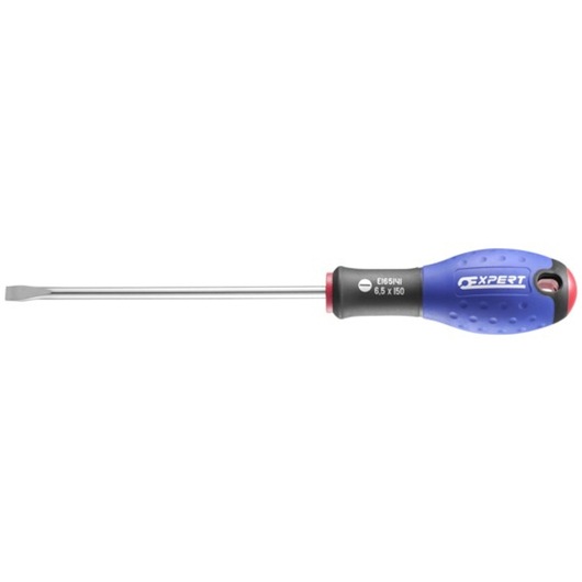 Facom E165016 flathead screwdriver with blue ergonomic handle, product photography, side angle.