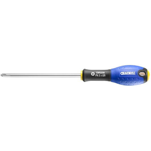 Facom E165207 Phillips screwdriver with blue and black ergonomic handle, side view on white background.