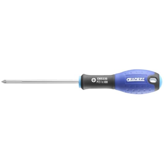Facom E165337 screwdriver with blue and black ergonomic handle, shown in side view on white background.