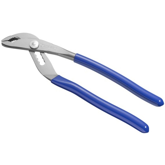 Facom adjustable water pump pliers E184690 with blue handles, side view on white background.
