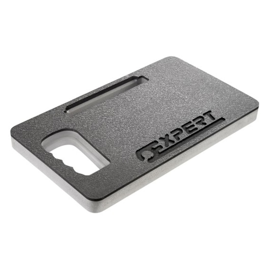 Facom E200131 rectangular black metal card tool with cutout and EXPERT logo, angled view on white background.