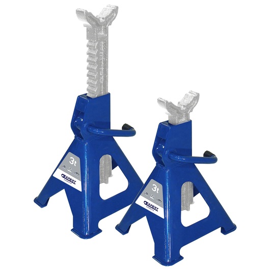 Facom E200145 blue steel jack stands, 3 ton capacity, side view, white background.