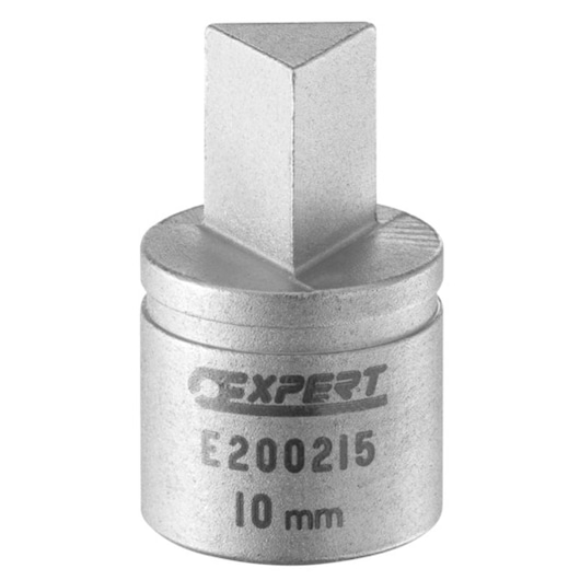 Facom E200215 Expert 10 mm square drive socket adapter, silver, front angle on white background.