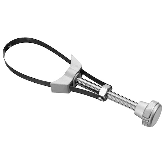 Facom E200219 adjustable metal strap wrench, side angle on white background.