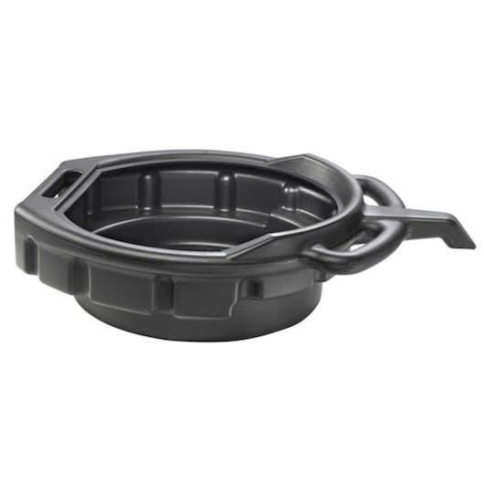 Facom E200227 black plastic oil drain pan with handles, side angle on white background.