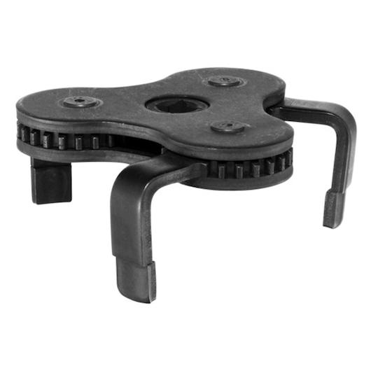 Facom E200229 adjustable three-leg oil filter wrench, black metal, angled on white background.