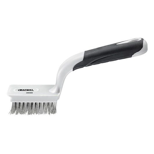 Facom E200306 wire brush with black ergonomic handle, side angle, white background.