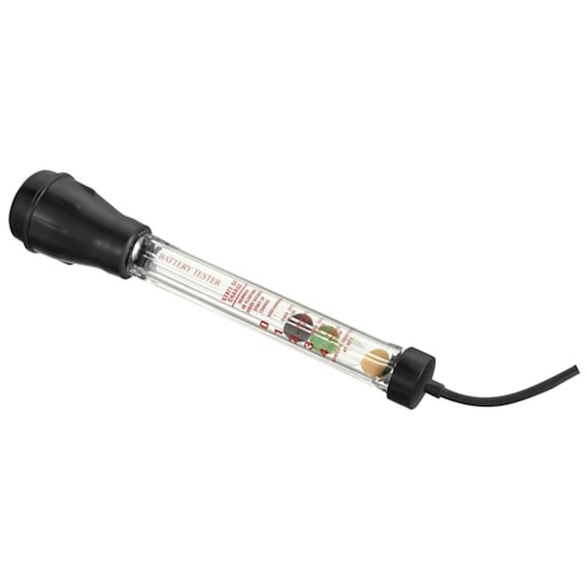 Facom E200405 battery tester with black ends and transparent body, side angle, automotive tool.