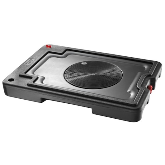 Facom E200502 black rectangular oil drain pan with textured center, top view, white background.