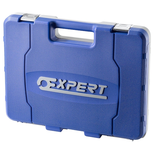 Facom E200515 blue plastic tool case with handle and metal latches, Expert logo on front, angled view.