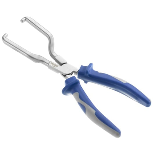 Facom E200519 pliers with angled jaws and blue-gray ergonomic handles, product photography on white background.