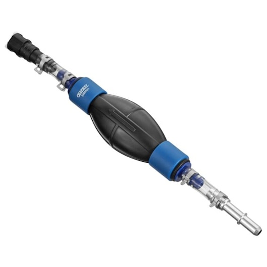 Facom E200521 fuel transfer pump with black and blue body, side angle on white background.