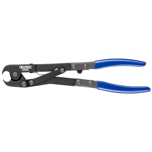 Facom E200527 cable cutter pliers with black body and blue handles, side view on white background.