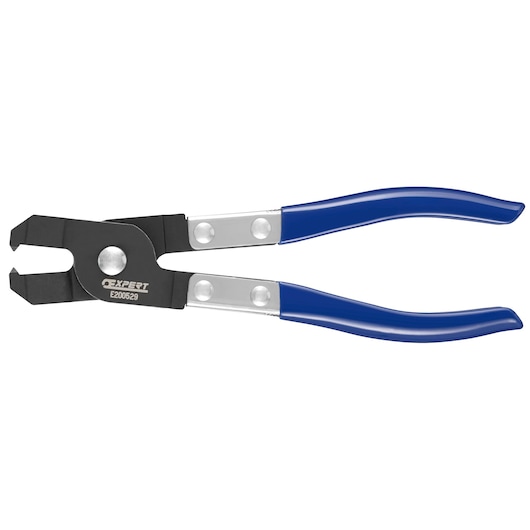 Facom E200529 blue-handled pliers with black jaws, side angle, on white background.