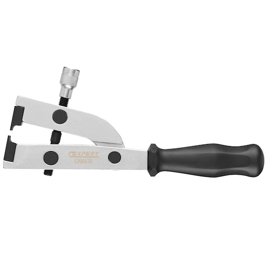 Facom E200530 clamp tool with black handle and silver body, side view, white background.