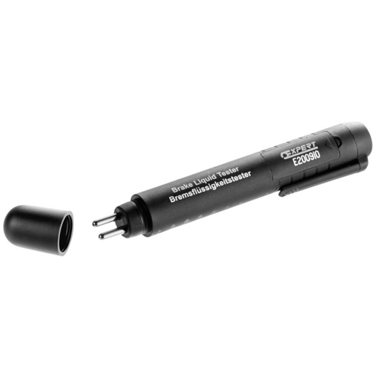Facom E200910 brake fluid tester pen with cap removed, black, photographed on white background.