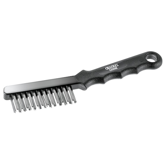Facom E200911 wire brush with black ergonomic handle, steel bristles, product side view on white background.
