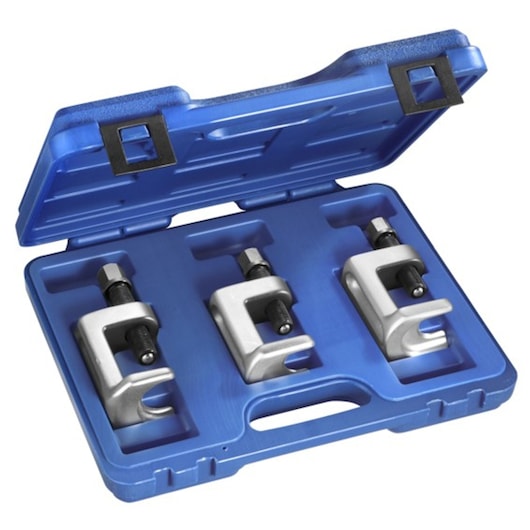 Facom E201100 three-piece ball joint separator set in blue plastic carrying case, angled top view.