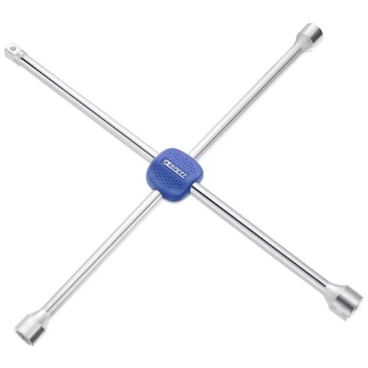 Facom E201116 chrome wheel wrench with blue center, product photography on white background.