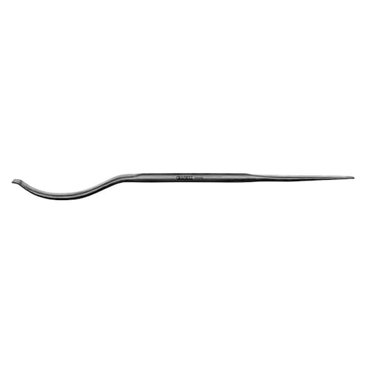 Facom E201118 curved pry bar with pointed tip, metal hand tool, side view on white background.