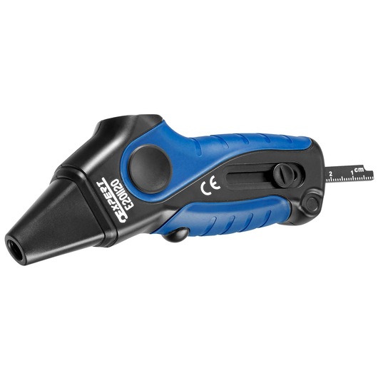 Facom E201120 blue and black handheld tester tool, side angle on white background.