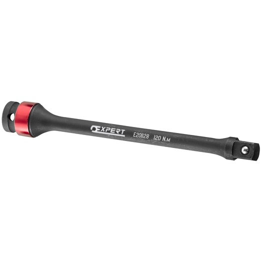 Facom E201128 torque extension bar with red band, black finish, side angle on white background.