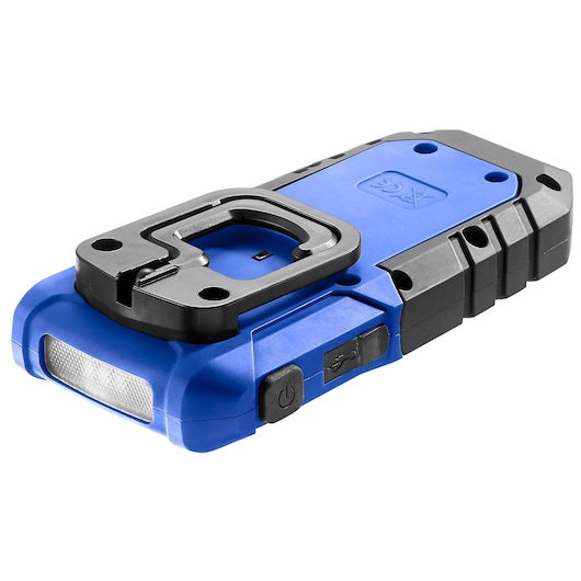 Facom E201434 blue and black portable work light with USB port, angled view on white background.