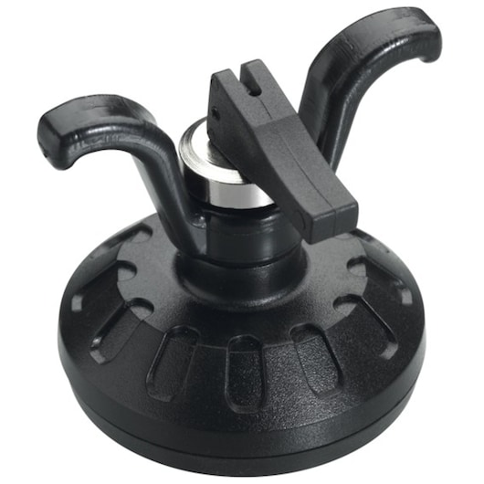 Facom E201508 black magnetic base stand for photography, round shape with two curved arms, front angle.