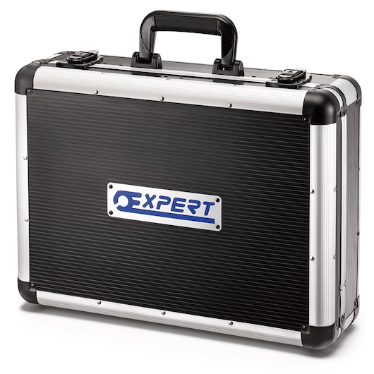 Facom E220109 black and silver tool case with handle, Expert logo, front angle, white background.