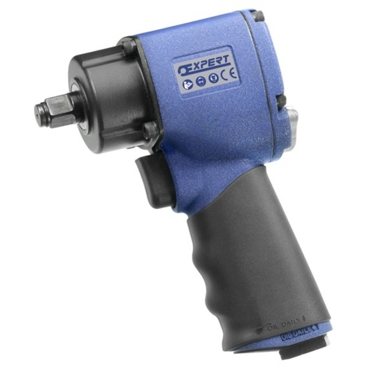 Facom E230104 blue and black air impact wrench, right side view, ergonomic handle, white background.