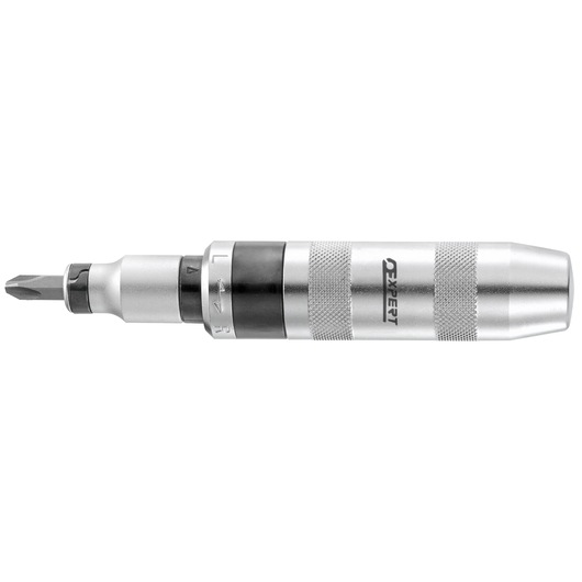 Facom E230301 silver impact screwdriver with knurled grip, side profile on white background.