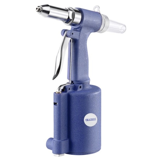 Facom E230901 blue pneumatic rivet gun, side view on white background.