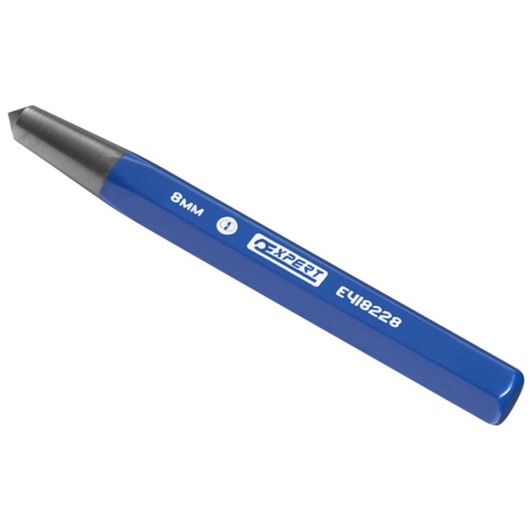 Facom E418227 blue and black center punch tool on white background, angled view.