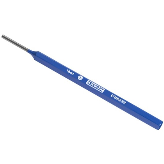 Facom E418232 blue hand punch tool, 4mm size, hexagonal handle, side view on white background.
