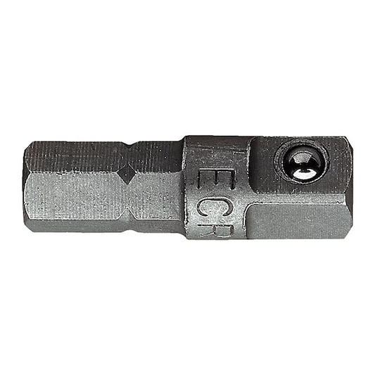 Facom ECR hexagonal bit adapter with screw, photography, front angle, metallic grey finish.
